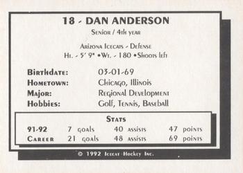 1992-93 Arizona Icecats (ACHA) #NNO Dan Anderson Back