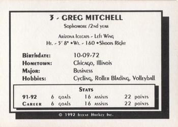1992-93 Arizona Icecats (ACHA) #NNO Greg Mitchell Back