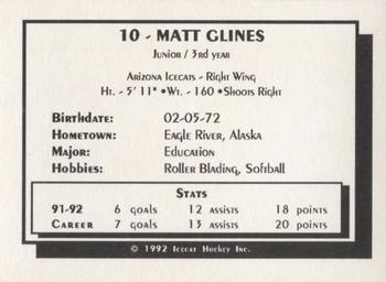 1992-93 Arizona Icecats (ACHA) #NNO Matt Glines Back