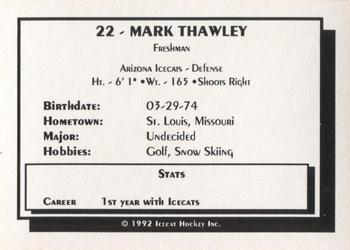 1992-93 Arizona Icecats (ACHA) #NNO Mark Thawley Back