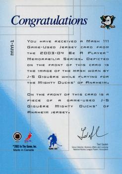2003-04 Be a Player Memorabilia - All-Star Game Minnesota The Mask III Memorabilia #1 Jean-Sebastien Giguere Back