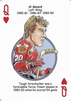2010 Hero Decks Chicago Blackhawks Hockey Heroes Playing Cards #Q♥ Al Secord Front