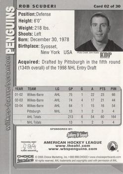 2004-05 Choice Wilkes-Barre/Scranton Penguins (AHL) #2 Rob Scuderi Back