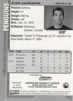 2004-05 Choice Wilkes-Barre/Scranton Penguins (AHL) #24 Alain Nasreddine Back