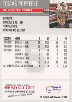 2004-05 Czech OFS #195 Tomas Popperle Back