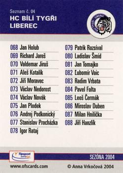 2004-05 Czech OFS - Checklist Cards #4 Patrik Rozsival Back