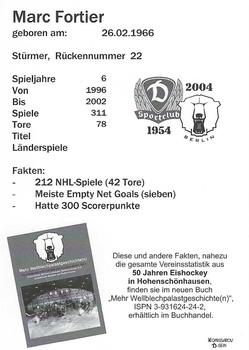 2004-05 German 50 years SC Dynamo Eisbaren Berlin #15 Marc Fortier Back