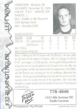 2004-05 Swift Current Broncos (WHL) #NNO Blair Stengler Back