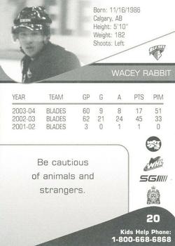2004-05 Saskatoon Blades (WHL) #NNO Wacey Rabbit Back