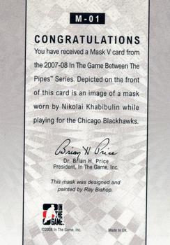2015-16 In The Game Final Vault - 2007-08 In The Game Between The Pipes The Mask V  (Gold Vault Stamp) #M-01 Nikolai Khabibulin Back