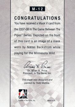 2015-16 In The Game Final Vault - 2007-08 In The Game Between The Pipes The Mask V  (Gold Vault Stamp) #M-12 Niklas Backstrom Back