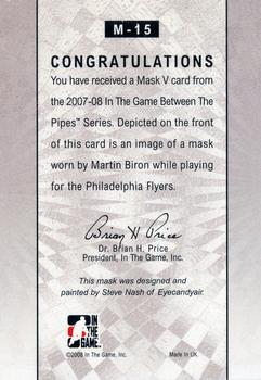 2015-16 In The Game Final Vault - 2007-08 In The Game Between The Pipes The Mask V  (Gold Vault Stamp) #M-15 Martin Biron Back