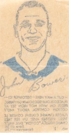 1962-63 York Peanut Butter Iron-On Transfers #1 Johnny Bower Back