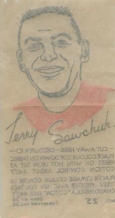 1962-63 York Peanut Butter Iron-On Transfers #25 Terry Sawchuk Back