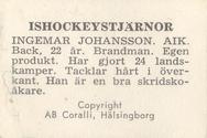 1964 Coralli Hockeystjarnor (Swedish) #32 Ingemar Johansson Back