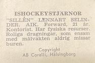 1964 Coralli Hockeystjarnor (Swedish) #42 Lennart Selinder Back