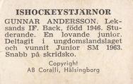 1964 Coralli Hockeystjarnor (Swedish) #49 Gunnar Andersson Back