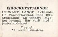 1964 Coralli Hockeystjarnor (Swedish) #56 Lennart Lange Back