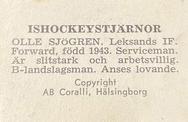 1964 Coralli Hockeystjarnor (Swedish) #59 Olle Sjogren Back