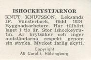 1964 Coralli Hockeystjarnor (Swedish) #60 Knut Knutsson Back