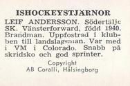 1964 Coralli Hockeystjarnor (Swedish) #68 Leif Andersson Back