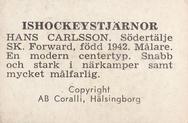 1964 Coralli Hockeystjarnor (Swedish) #73 Hans Karlsson Back