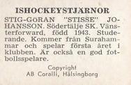 1964 Coralli Hockeystjarnor (Swedish) #74 Stig Goran Johansson Back