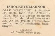 1964 Coralli Hockeystjarnor (Swedish) #118 Olle Westlund Back