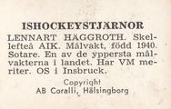 1964 Coralli Hockeystjarnor (Swedish) #136 Lennart Haggroth Back