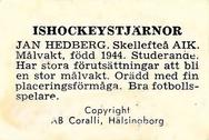 1964 Coralli Hockeystjarnor (Swedish) #137 Jan Hedberg Back