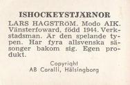 1964 Coralli Hockeystjarnor (Swedish) #160 Lars Hagstrom Back