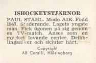 1964 Coralli Hockeystjarnor (Swedish) #164 Paul Stahl Back