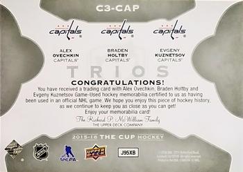 2015-16 Upper Deck The Cup - Cup Trios Jersey #C3-CAP Alex Ovechkin / Braden Holtby / Evgeny Kuznetsov Back