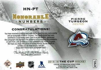 2015-16 Upper Deck The Cup - Honorable Numbers Autograph Relics #HN-PT Pierre Turgeon Back