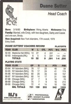 1993-94 Indianapolis Ice (IHL) #23 Duane Sutter Back