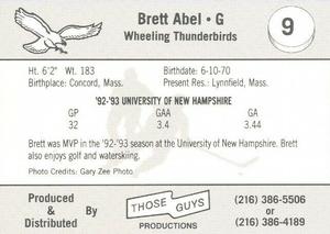 1993-94 Those Guys Productions Wheeling Thunderbirds (ECHL) #9 Brett Abel Back