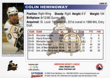 2005-06 Choice Peoria Rivermen (AHL) #7 Colin Hemingway Back