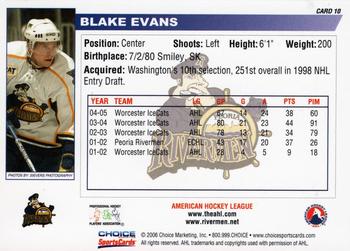 2005-06 Choice Peoria Rivermen (AHL) #10 Blake Evans Back