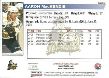 2005-06 Choice Peoria Rivermen (AHL) #13 Aaron MacKenzie Back