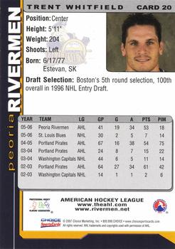 2006-07 Choice Peoria Rivermen (AHL) #20 Trent Whitfield Back