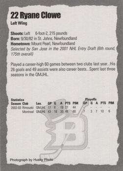 2003-04 Cleveland Barons (AHL) #NNO Ryane Clowe Back