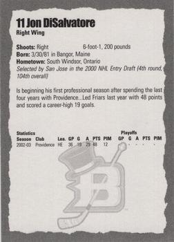2003-04 Cleveland Barons (AHL) #NNO Jon DiSalvatore Back