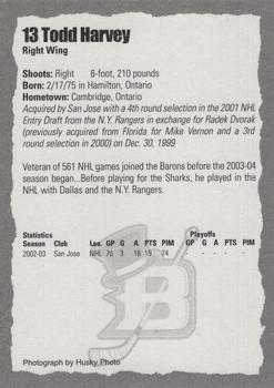 2003-04 Cleveland Barons (AHL) #NNO Todd Harvey Back