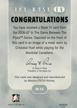 2006-07 In The Game Between The Pipes - The Mask IV Toronto Spring Expo #M-14 Cristobal Huet Back