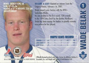 2002-03 Toronto Maple Leafs Platinum Collection #1 Wade Belak Back