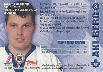 2002-03 Toronto Maple Leafs Platinum Collection #3 Aki Berg Back