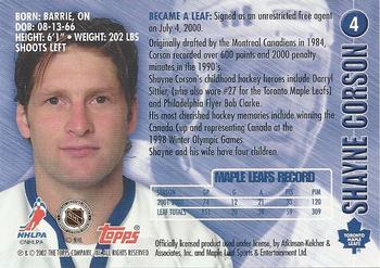 2002-03 Toronto Maple Leafs Platinum Collection #4 Shayne Corson Back