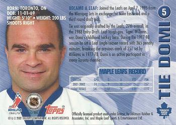 2002-03 Toronto Maple Leafs Platinum Collection #5 Tie Domi Back