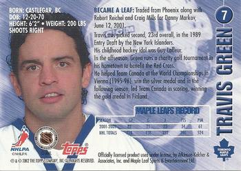 2002-03 Toronto Maple Leafs Platinum Collection #7 Travis Green Back