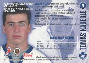 2002-03 Toronto Maple Leafs Platinum Collection #9 Tomas Kaberle Back